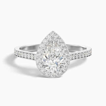 Lora 9 Carat Pear Halo Pave Moissanite Engagement Ring in 10k White Gold