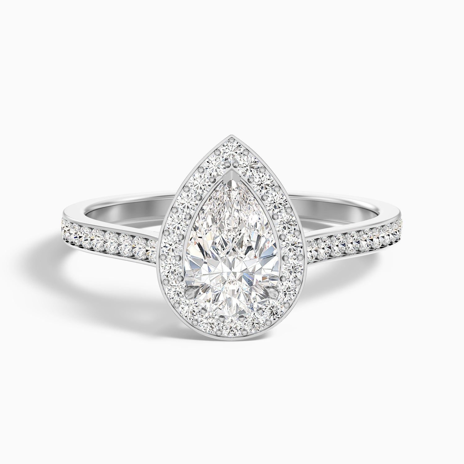 Elena 4.5 Carat Pear Halo Pave Moissanite Diamond Ring in 14k Yellow Gold