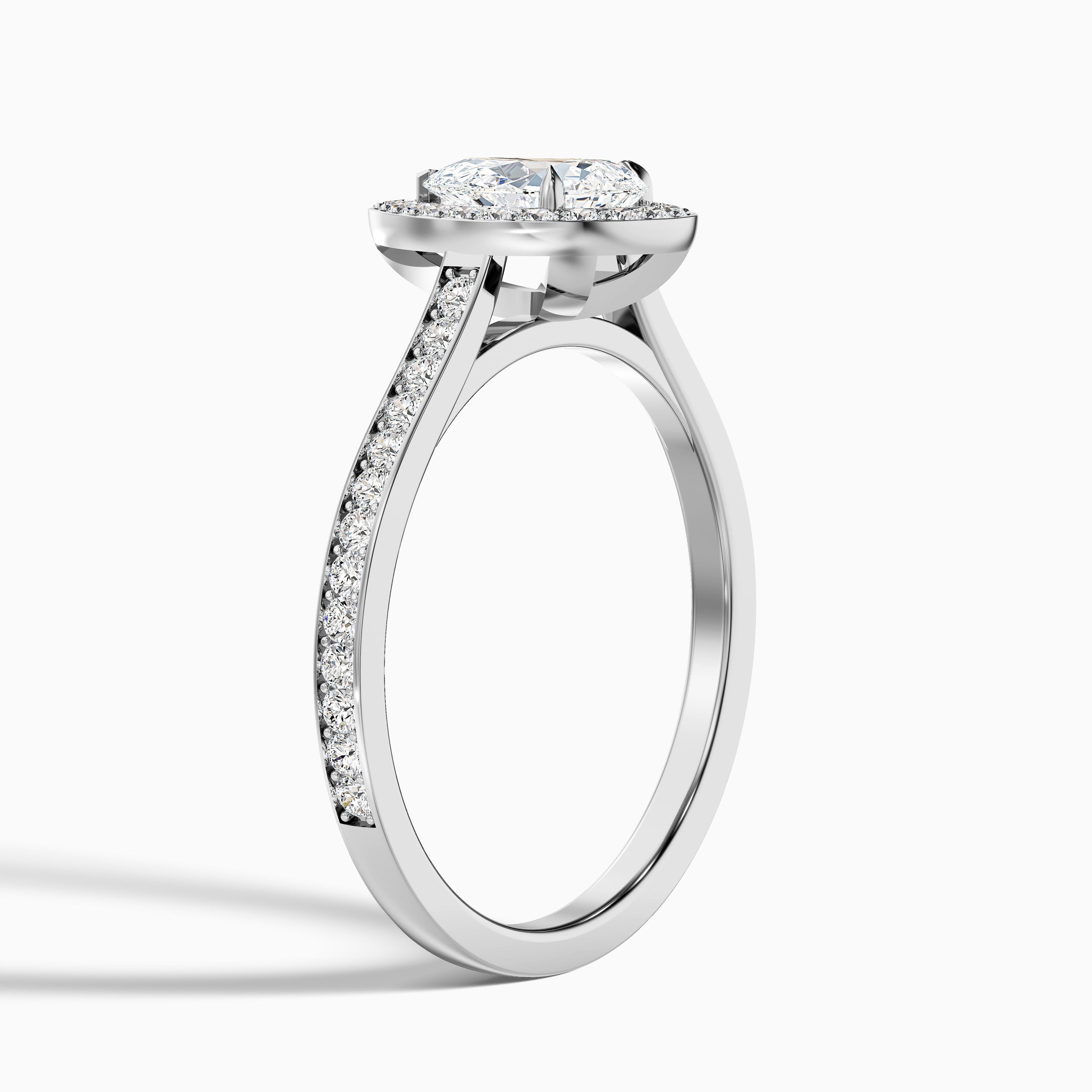 Elena 1.5 Carat Pear Halo Pave Moissanite Diamond Ring in 14k White Gold  DestGlow
