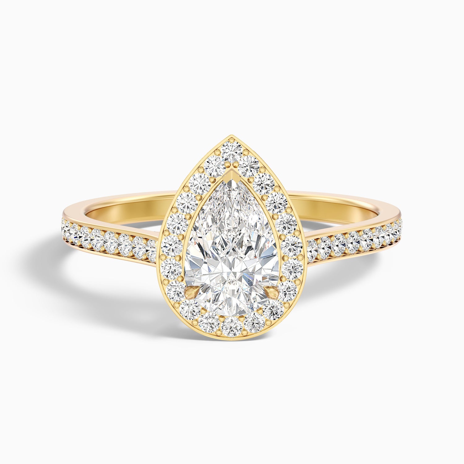 Elena 2 Carat Pear Halo Pave Moissanite Diamond Ring in 18k Rose Gold  DestGlow