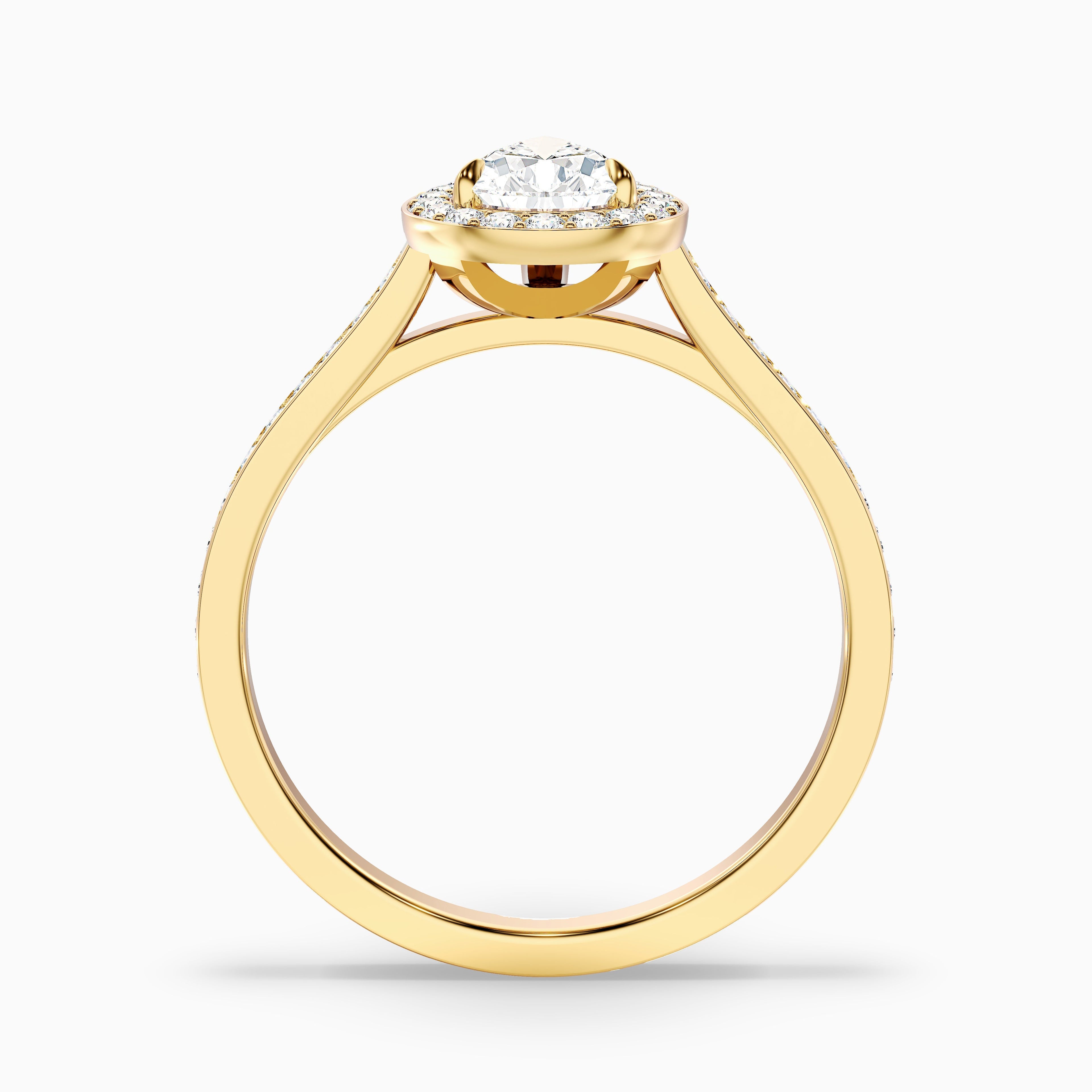 Elena 1 Carat Pear Halo Pave Moissanite Diamond Ring in 18k Yellow Gold