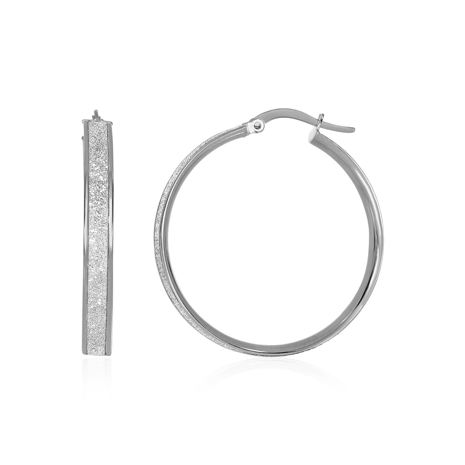 14k White Tone Gold Hoop Style Earrings with Center Glitter Look Design by Bids.com