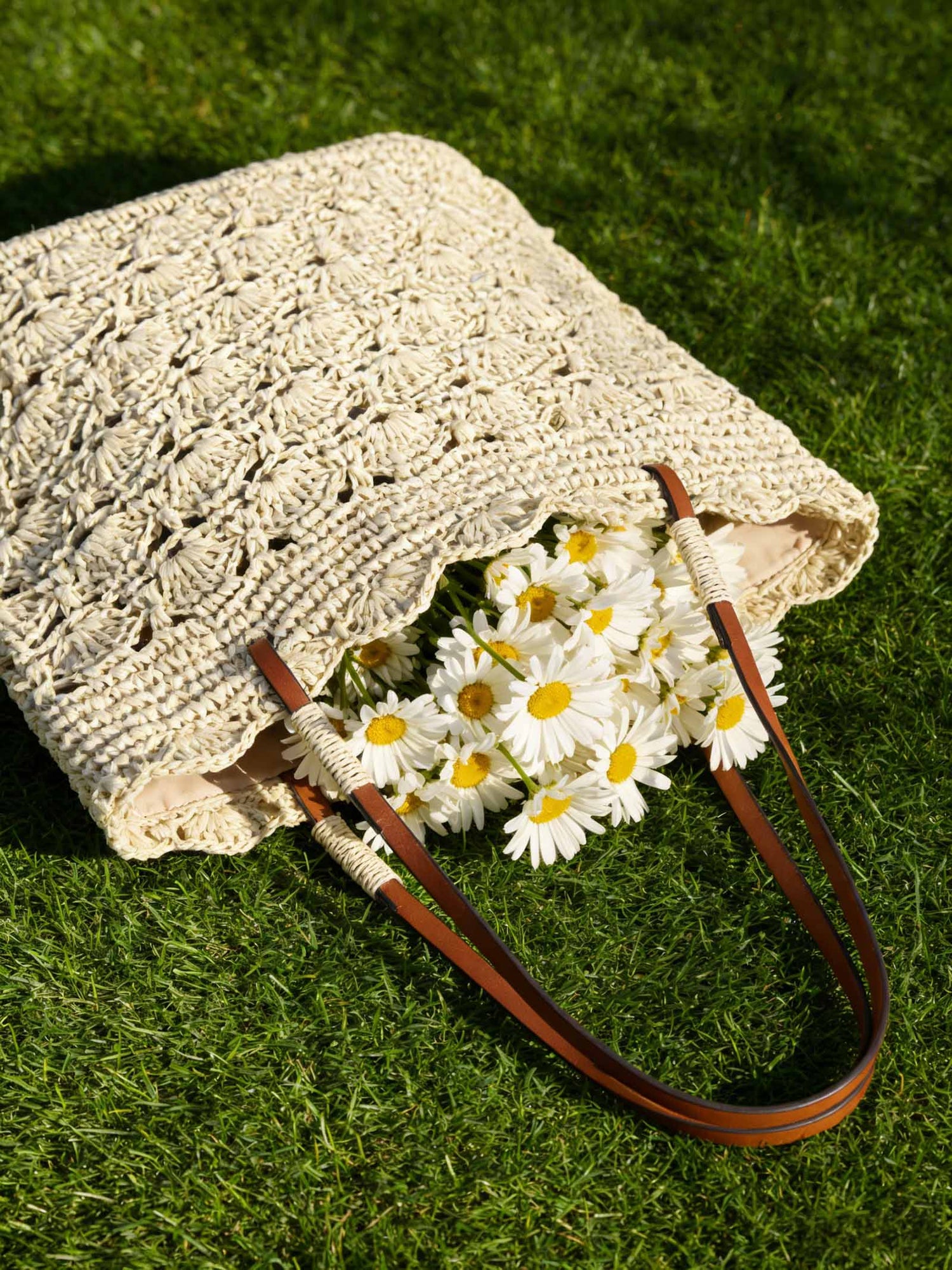 Crochet Woven Fan-Shape Shoulder Tote Bag by LINTICO