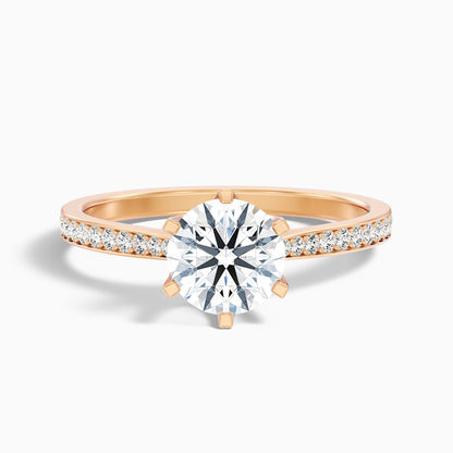Esha 5 Carat Round Side Stone Pave Moissanite Diamond Ring in 14k White Gold