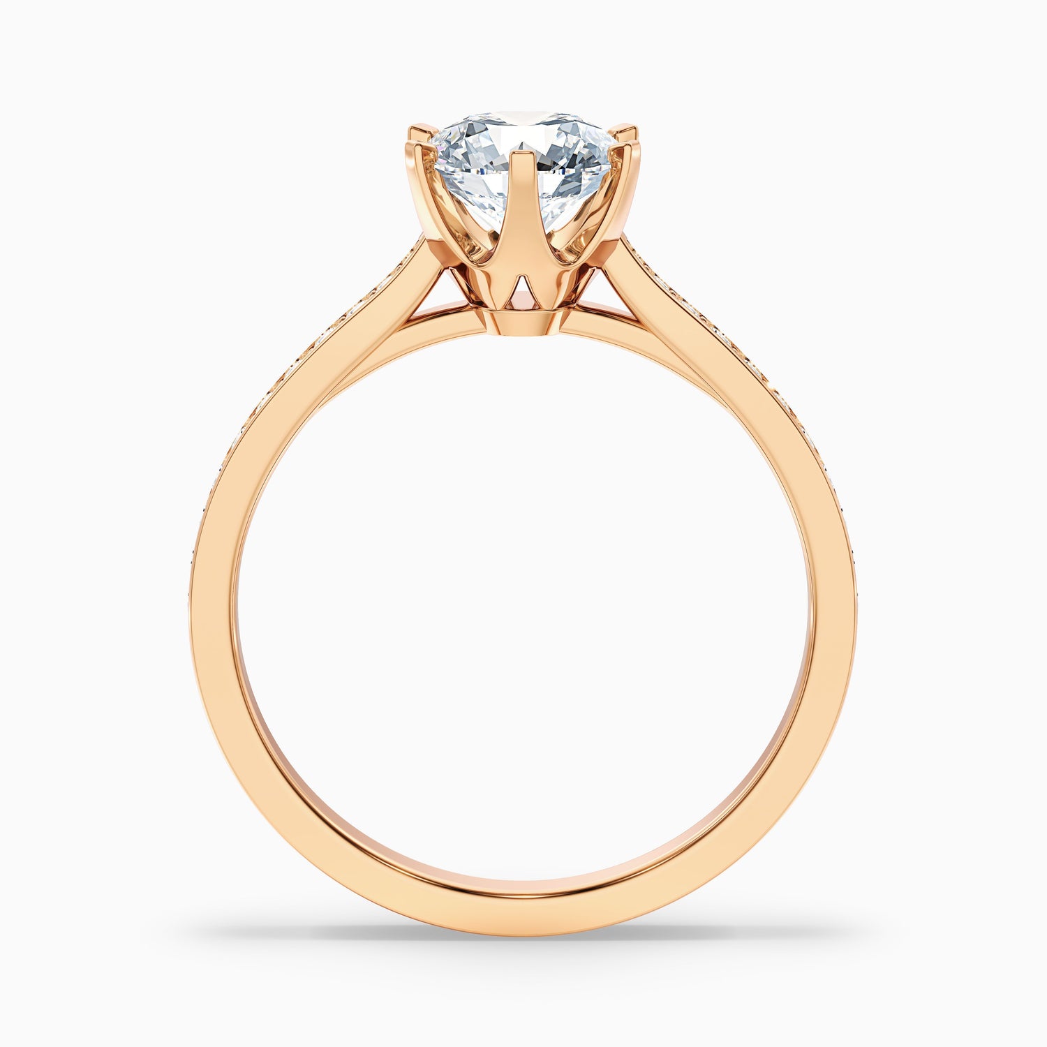 Esha 1 Carat Round Side Stone Pave Moissanite Diamond Ring in 14k Yellow Gold