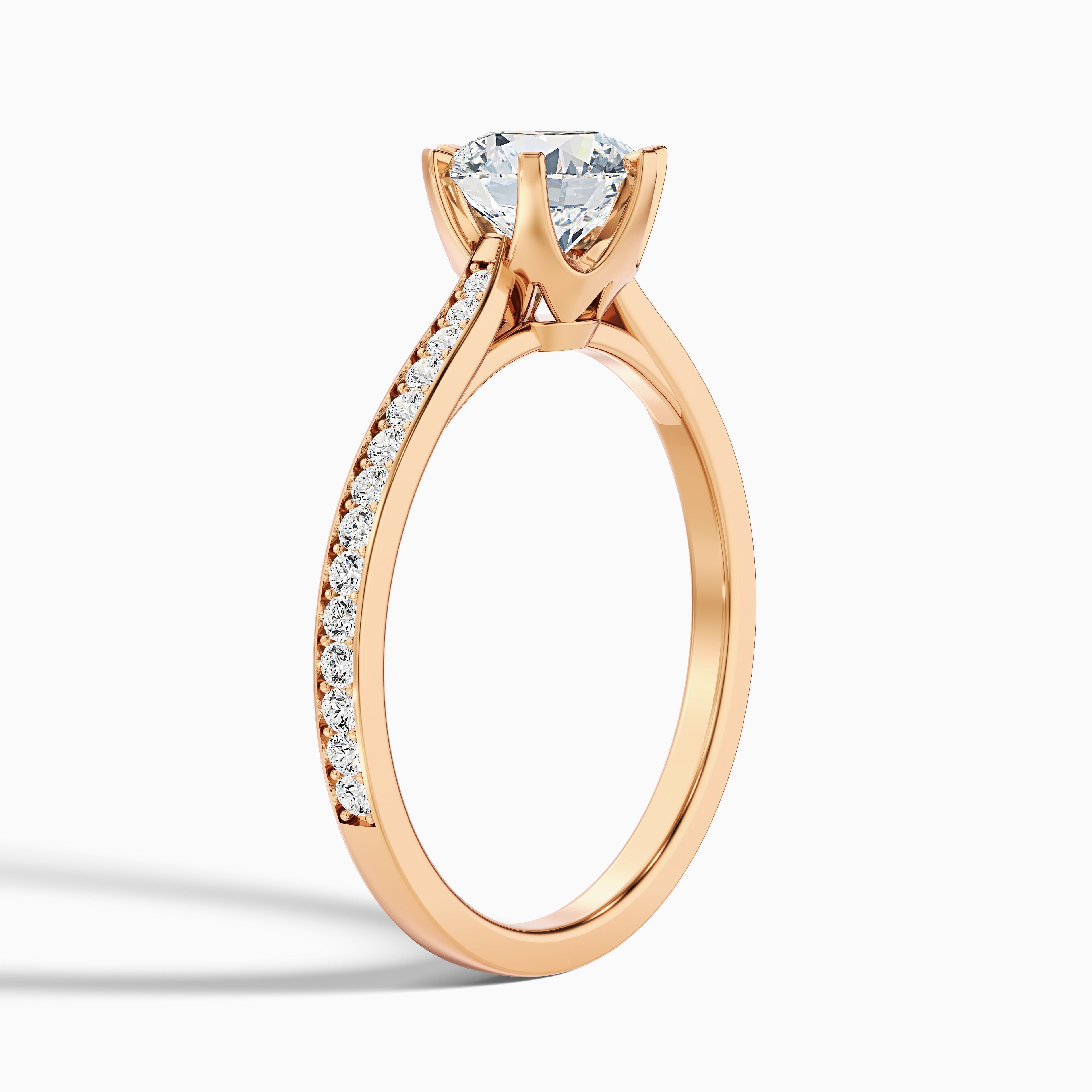 Esha 4.5 Carat Round Side Stone Pave Moissanite Diamond Ring in 10k Rose Gold