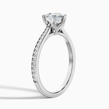 Esha 5 Carat Round Side Stone Pave Moissanite Diamond Ring in 14k White Gold