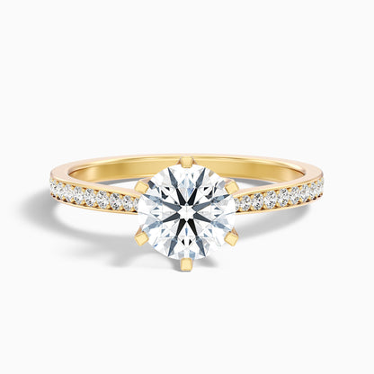 Esha 1 Carat Round Side Stone Pave Moissanite Diamond Ring in 10k White Gold