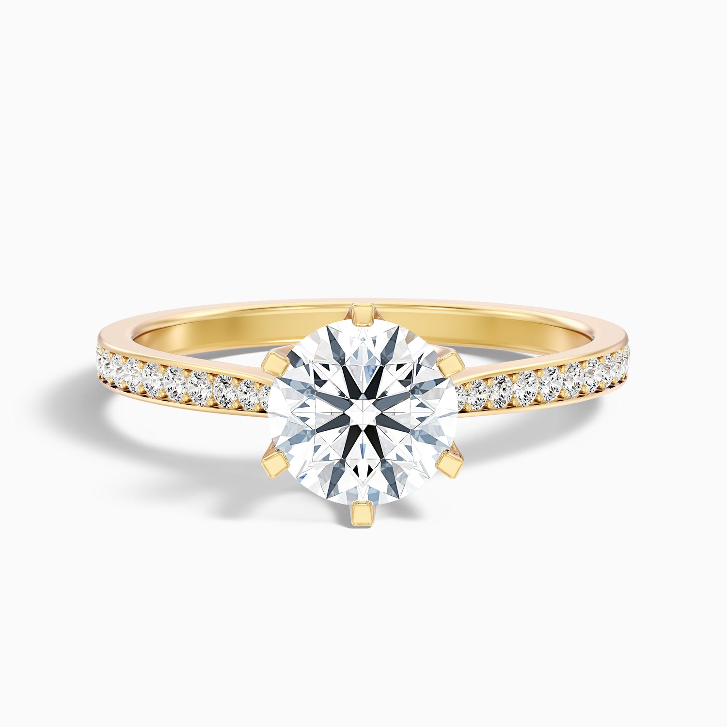 Esha 3 Carat Round Side Stone Pave Moissanite Diamond Ring in 18k Rose Gold