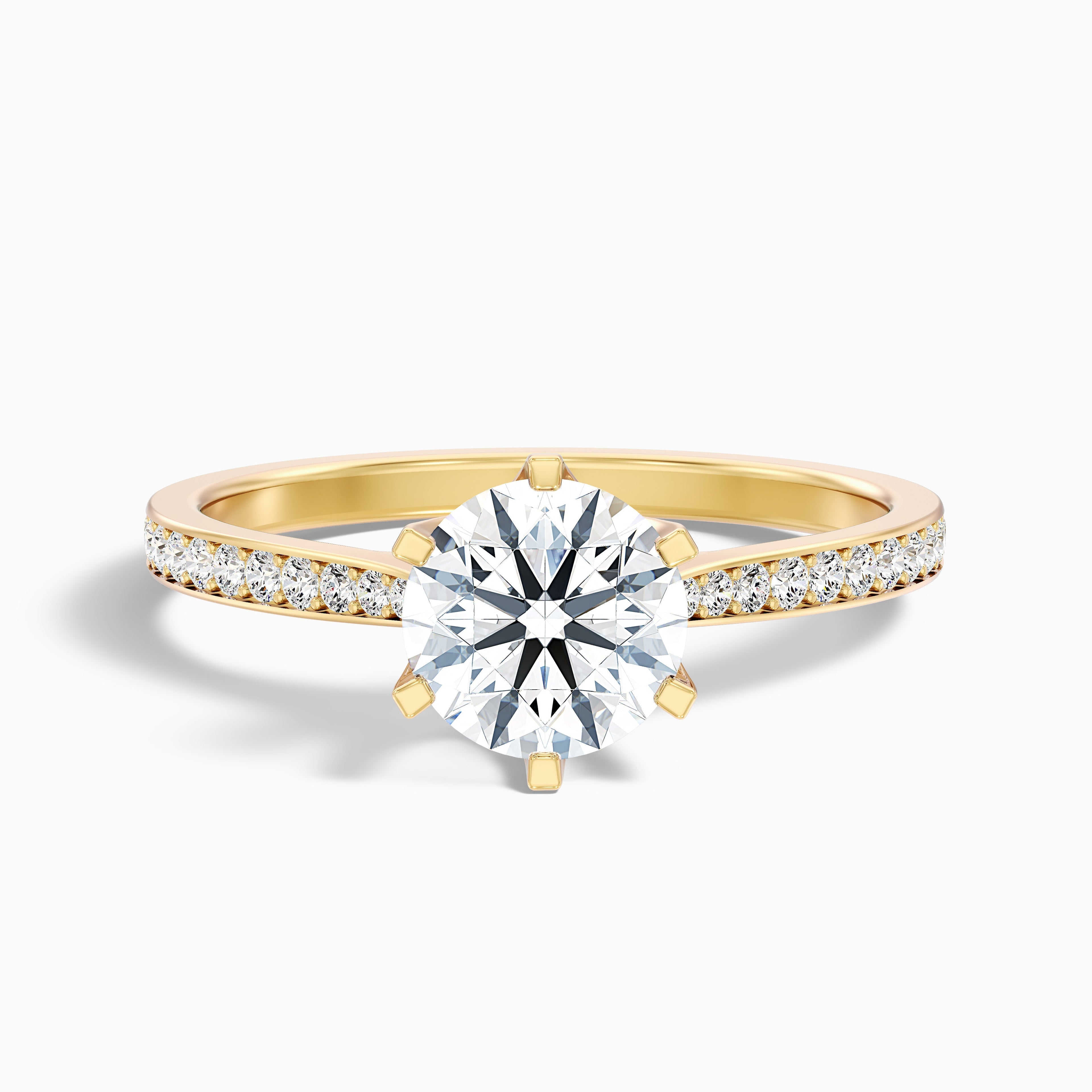 Esha 5 Carat Round Side Stone Pave Moissanite Diamond Ring in 18k Rose Gold