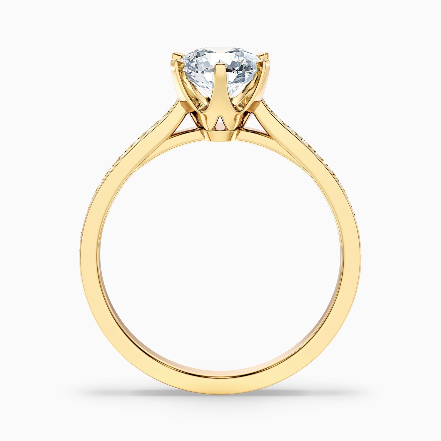 Esha 2.5 Carat Round Side Stone Pave Moissanite Diamond Ring in 18k Yellow Gold