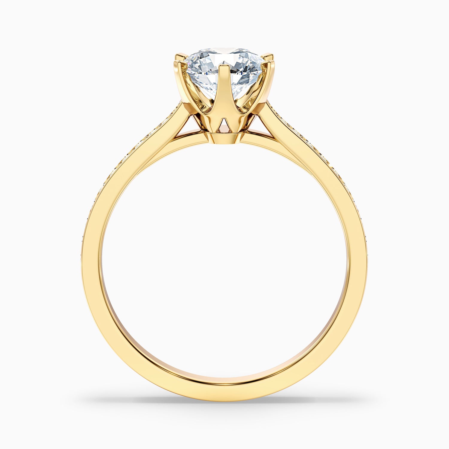 Kaye 7 Carat Round Solitaire Pave Moissanite Engagement Ring in 14k Yellow Gold