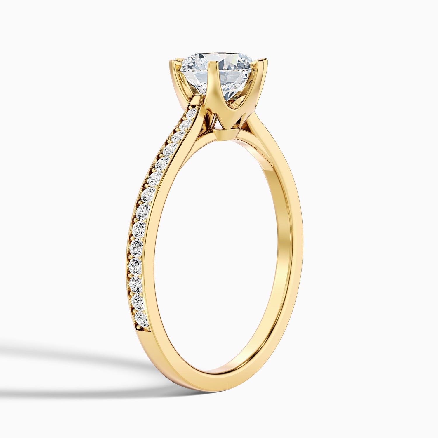 Esha 4 Carat Round Side Stone Pave Moissanite Diamond Ring in 18k White Gold