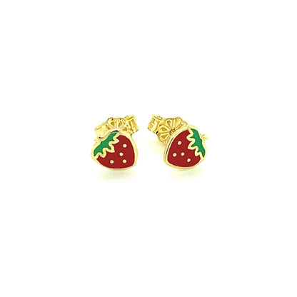 14k Yellow Gold Enameled Strawberry Childrens Earrings by Bids.com