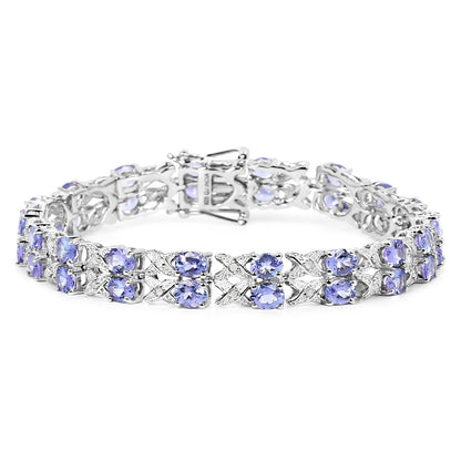12.24 Carat Genuine Tanzanite and White Topaz .925 Sterling Silver Bracelet  DestGlow
