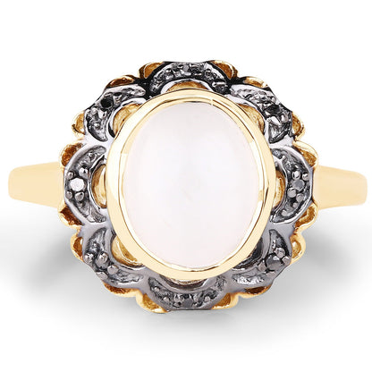 3.04 Carat Genuine White Moonstone and Black Diamond .925 Sterling Silver Ring by Bids.com