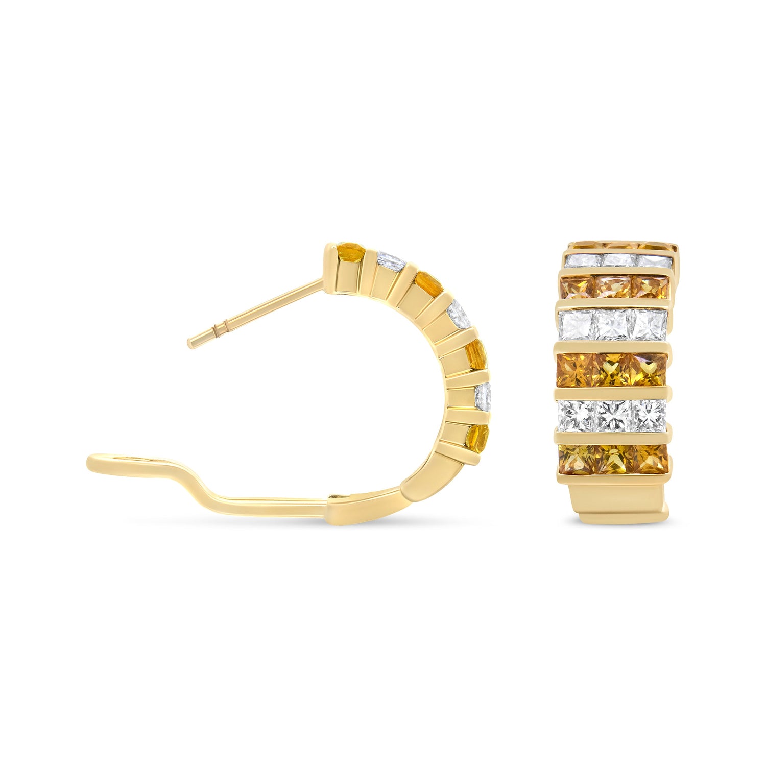 18K Yellow Gold 1 3/4 Cttw Invisible Set Princess Cut Diamond and 2.5mm Yellow Sapphire Huggie Hoop Earrings (F-G Color, VS1-VS2 Clarity) by Bids.com