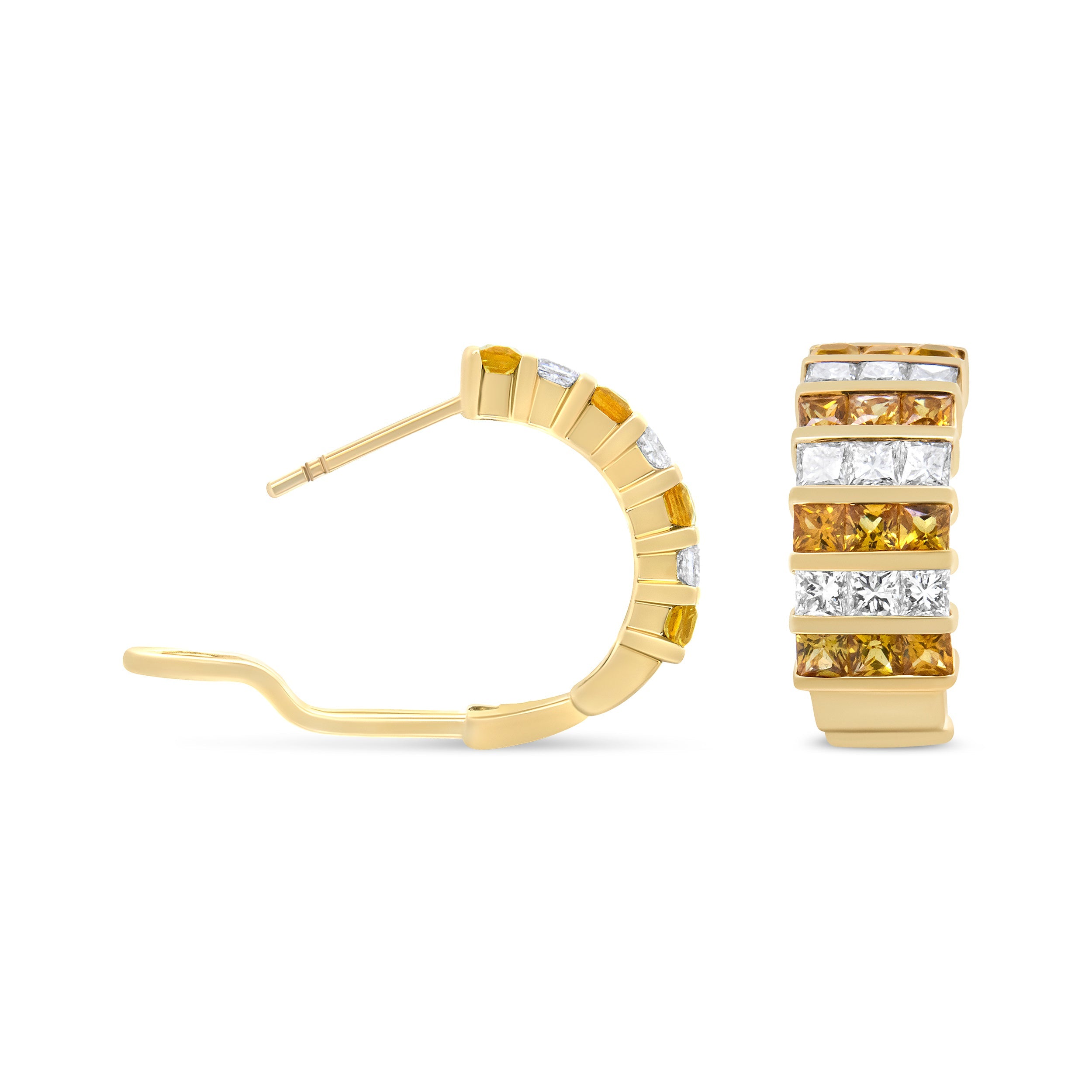 18K Yellow Gold 1 3/4 Cttw Invisible Set Princess Cut Diamond and 2.5mm Yellow Sapphire Huggie Hoop Earrings (F-G Color, VS1-VS2 Clarity) by Bids.com