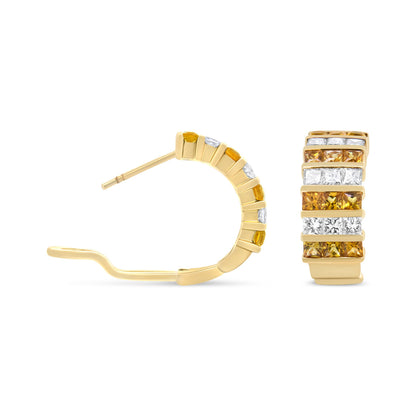 18K Yellow Gold 1 3/4 Cttw Invisible Set Princess Cut Diamond and 2.5mm Yellow Sapphire Huggie Hoop Earrings (F-G Color, VS1-VS2 Clarity) by Bids.com