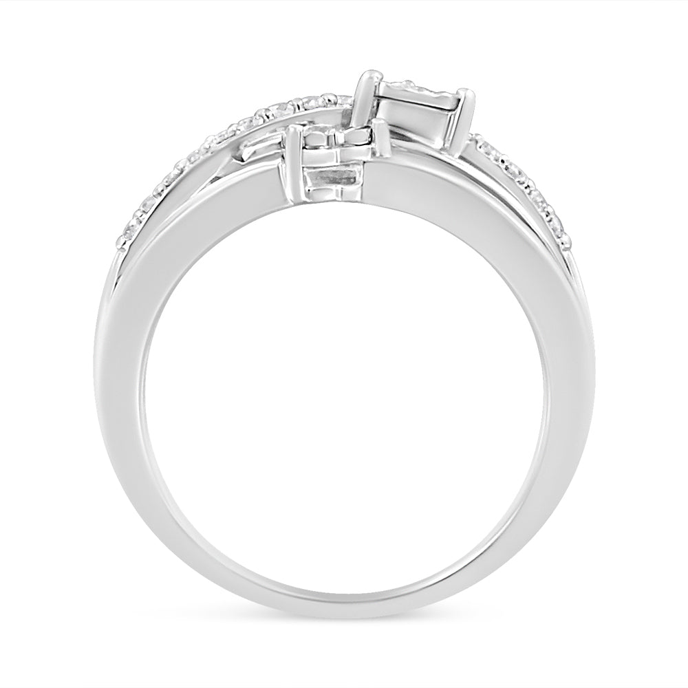 .925 Sterling Silver 1/5 Cttw Miracle-Set Diamond Heart Cross-Over Bypass Ring (I-J Color, I2-I3 Clarity) - Size 7 by Bids.com