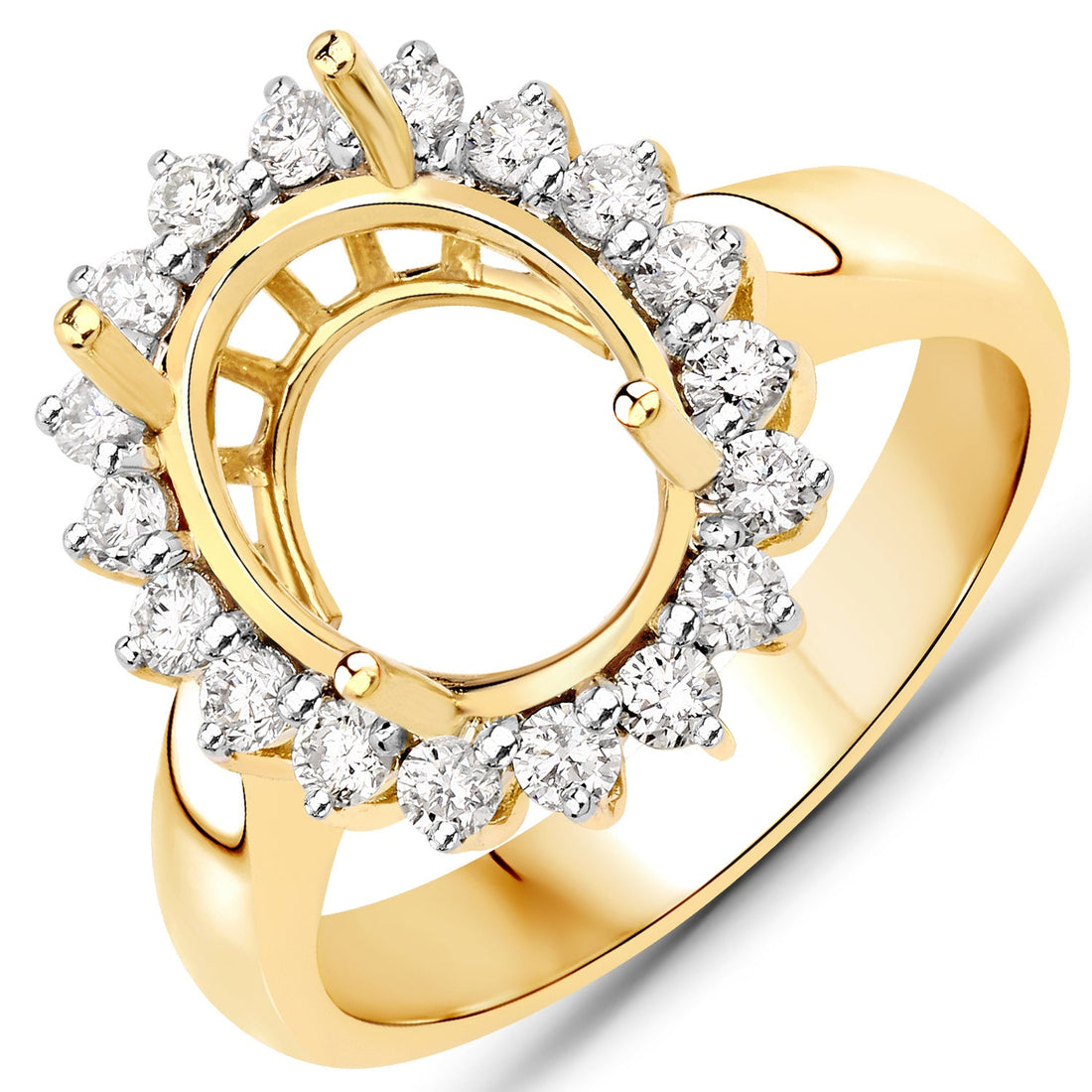 0.54 Carat Genuine White Diamond 14K Yellow Gold Semi Mount Ring - holds 11x9mm Oval Gemstone by Bids.com