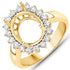 0.54 Carat Genuine White Diamond 14K Yellow Gold Semi Mount Ring - holds 11x9mm Oval Gemstone by Bids.com
