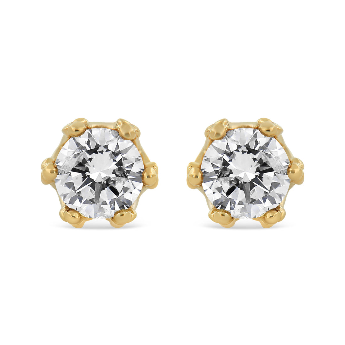 14K Yellow Gold 2.0 Cttw Round Diamond Crown Stud Earrings (I-J Color, I1-I2 Clarity) by Bids.com
