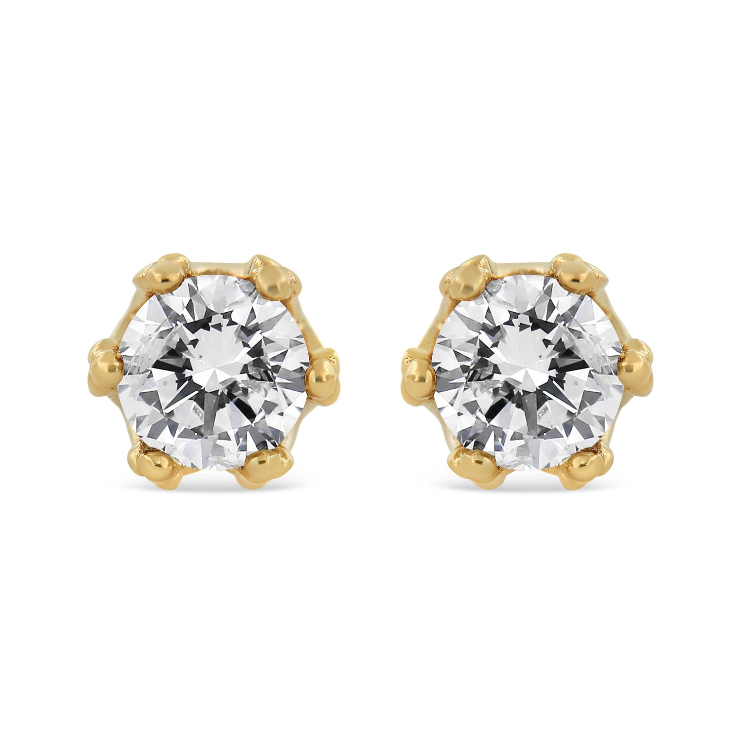 14K Yellow Gold 2.0 Cttw Round Diamond Crown Stud Earrings (I-J Color, I1-I2 Clarity) by Bids.com