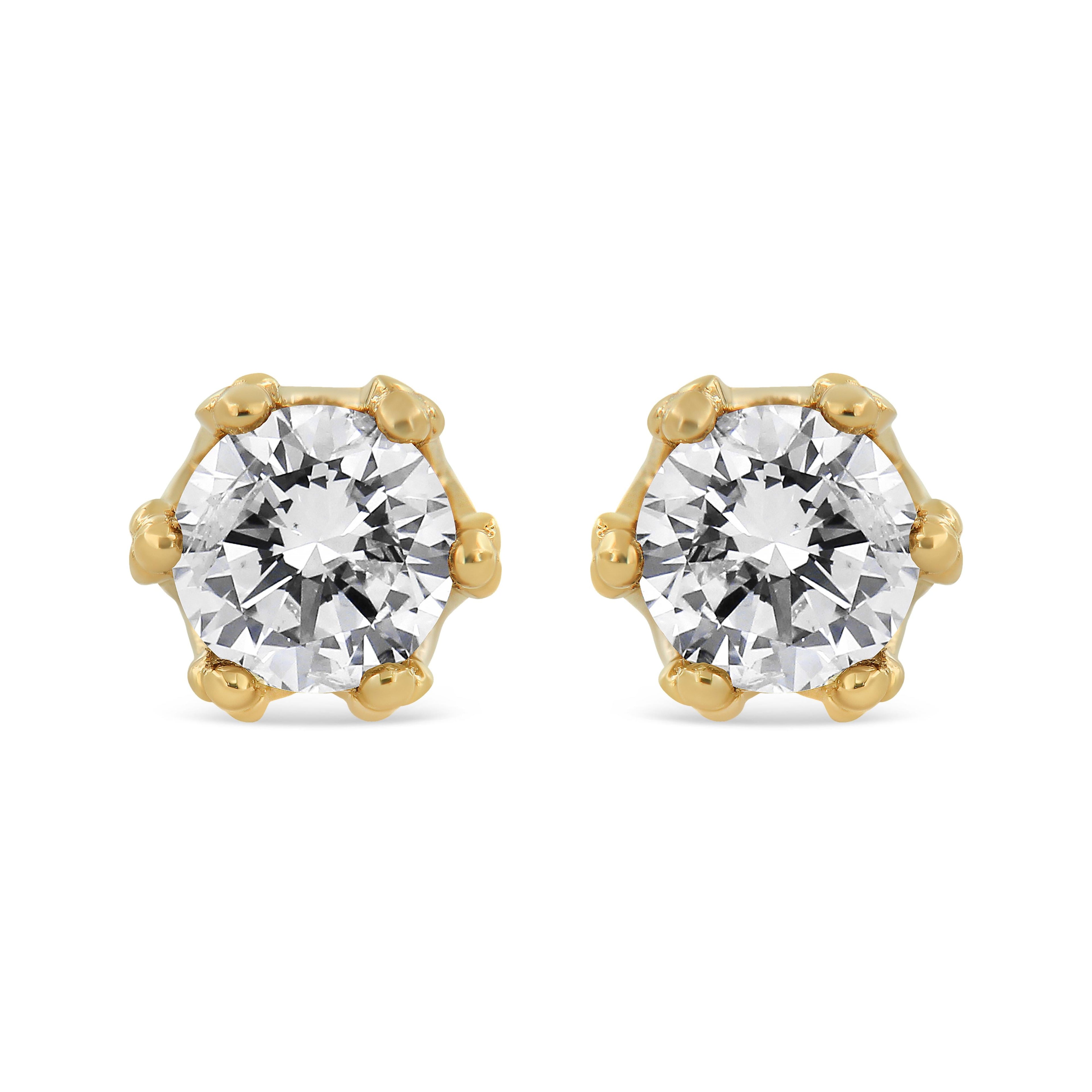 14K Yellow Gold 2.0 Cttw Round Diamond Crown Stud Earrings (I-J Color, I1-I2 Clarity) by Bids.com
