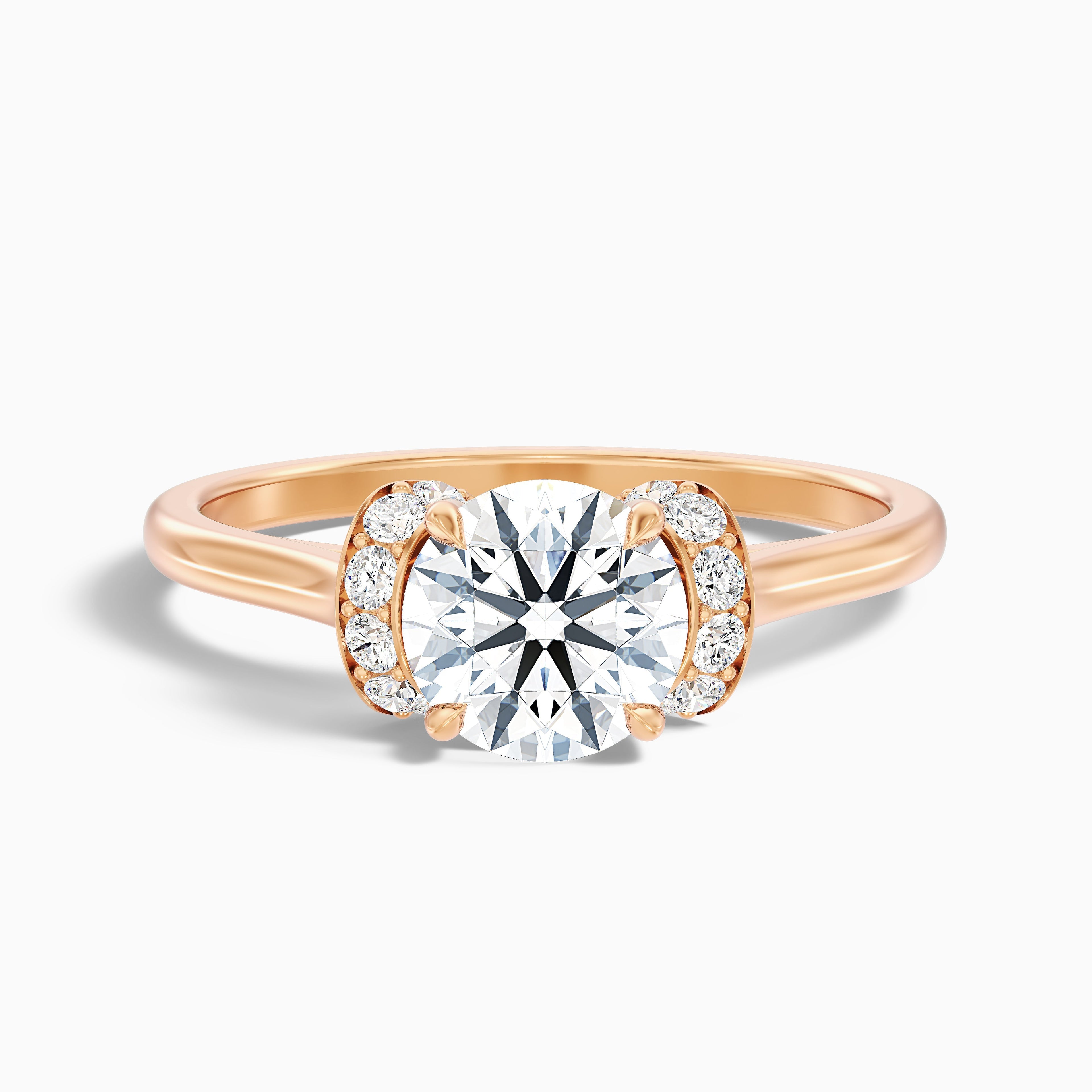 Jena 10 Carat Round Solitaire Pave Moissanite Diamond Ring in 10k Rose Gold