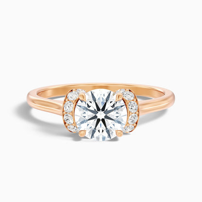 Jena 10 Carat Round Solitaire Pave Moissanite Diamond Ring in 10k Rose Gold