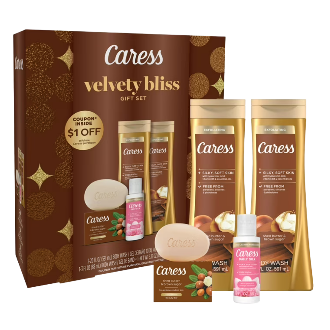 Caress Velvety Bliss Shea Butter &amp; Brown Sugar Gift Set for Women (4-Piece Set) by Farmacias Savia
