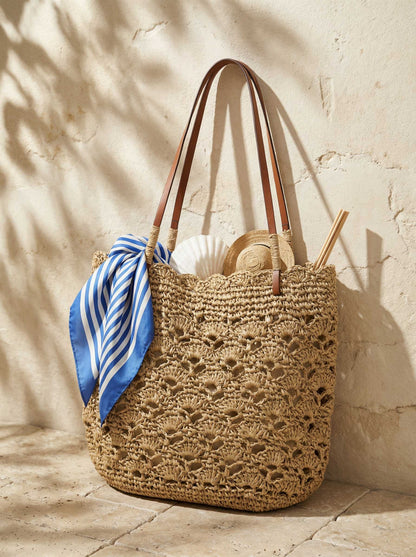 Crochet Woven Fan-Shape Shoulder Tote Bag by LINTICO