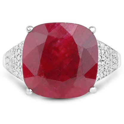 14.47 Carat Dyed Ruby and White Topaz .925 Sterling Silver Ring by Bids.com