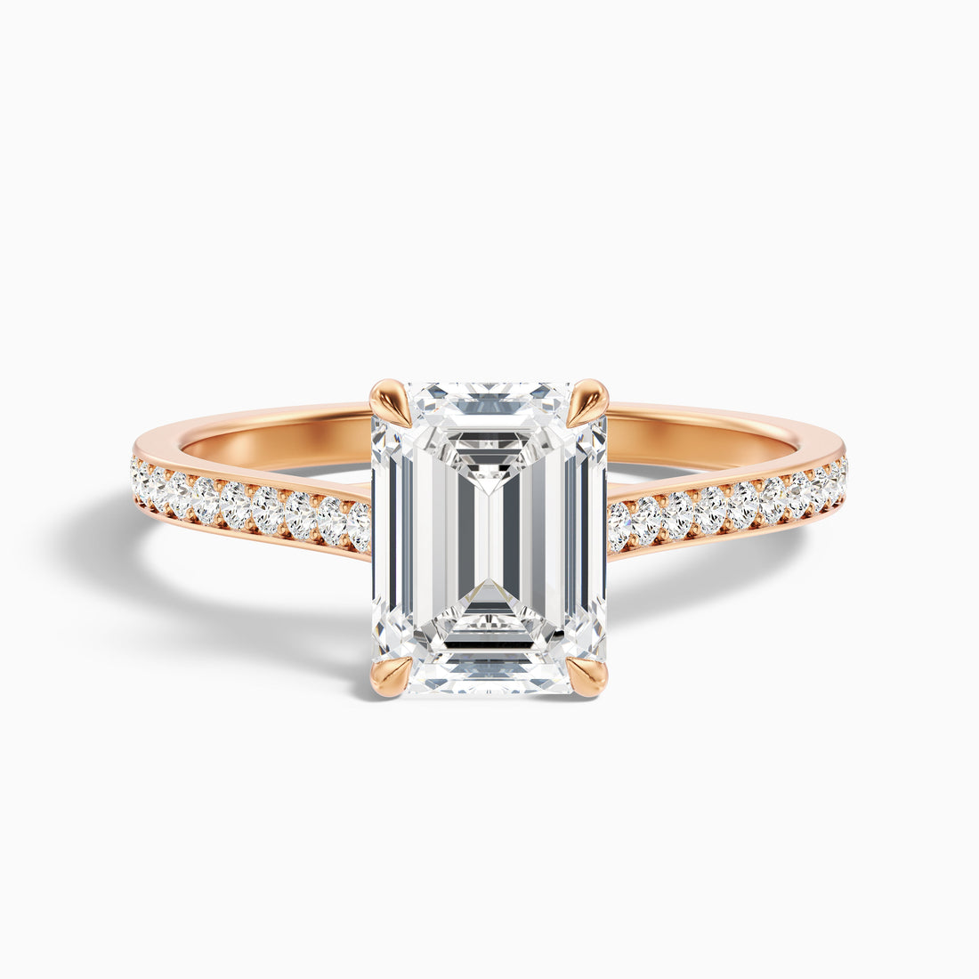 Faye 1 Carat Emerald Cut Side Stone Pave Lab Grown Engagement Ring in 14k Rose Gold  DestGlow