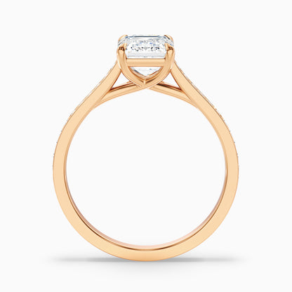 Zeta 8 Carat Emerald Cut Solitaire Pave Moissanite Engagement Ring in 18k Rose Gold  DestGlow