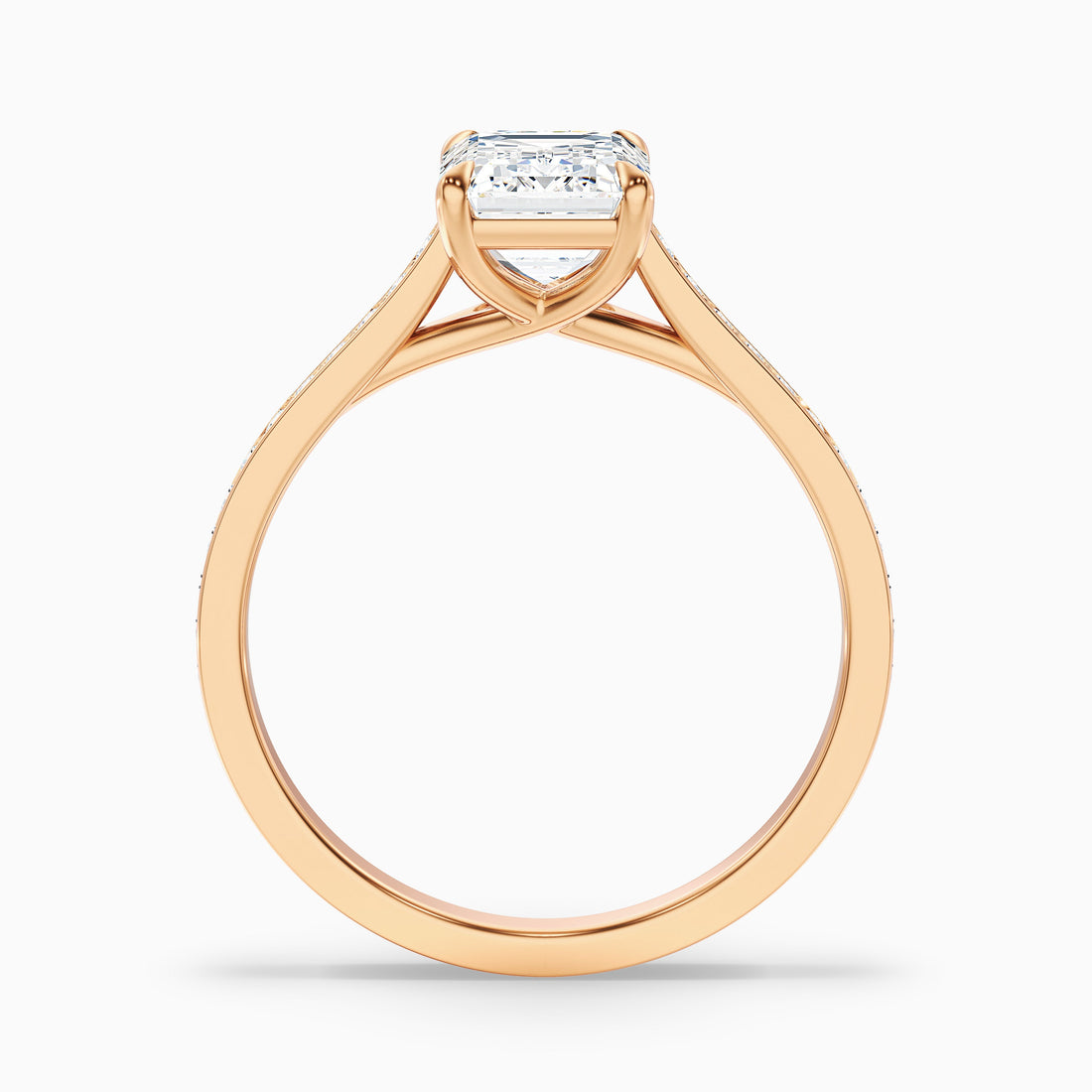 Faye 1 Carat Emerald Cut Side Stone Pave Lab Grown Engagement Ring in 14k Rose Gold  DestGlow