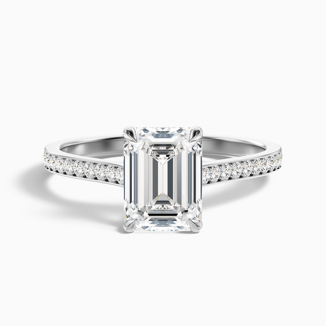 Faye 1 Carat Emerald Cut Side Stone Pave Lab Grown Engagement Ring in 10k White Gold  DestGlow