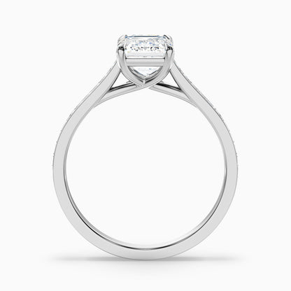 Enni 3 Carat Emerald Cut Side Stone Pave Moissanite Diamond Ring in 925 Sterling Silver