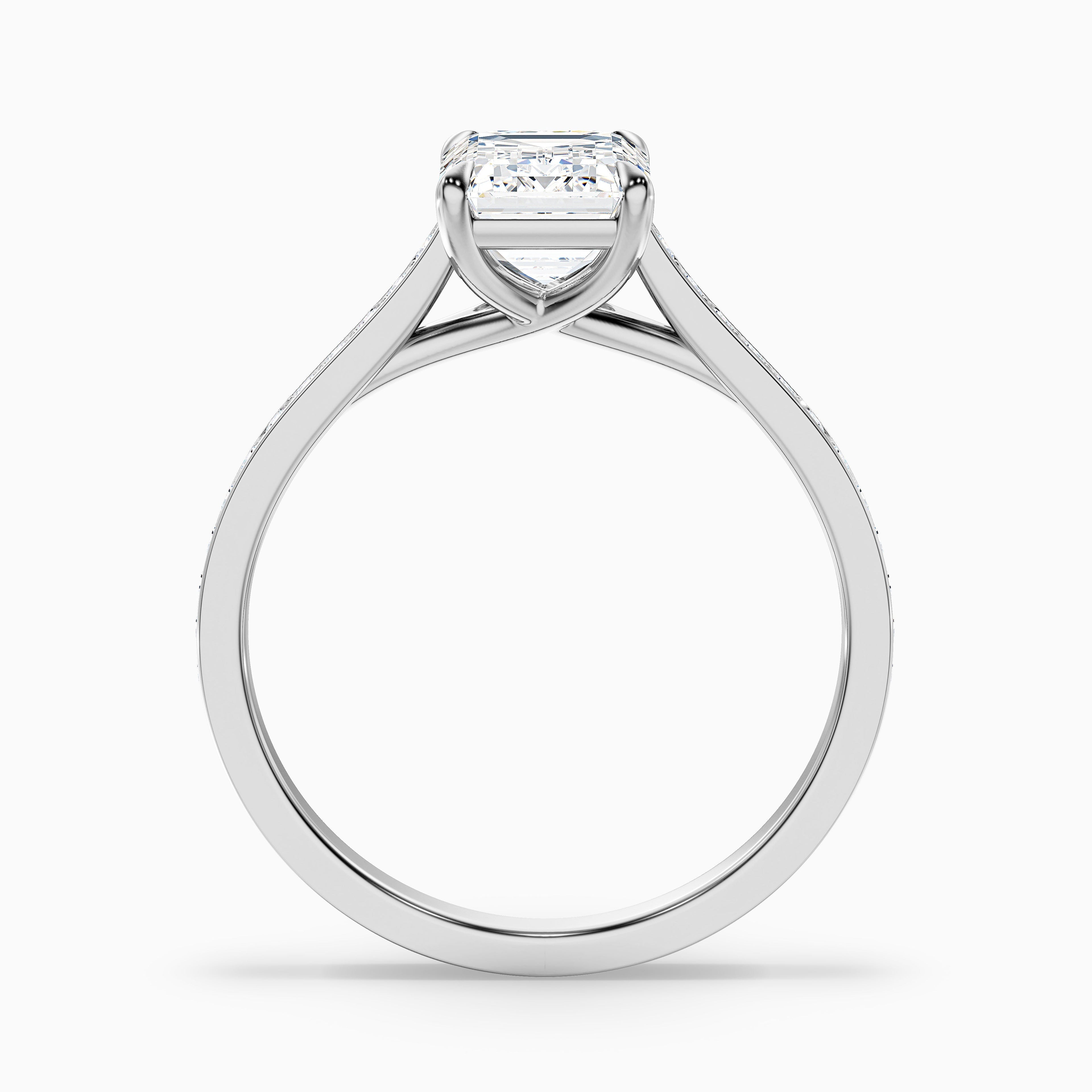 Faye 1 Carat Emerald Cut Side Stone Pave Lab Grown Engagement Ring in 14k Rose Gold