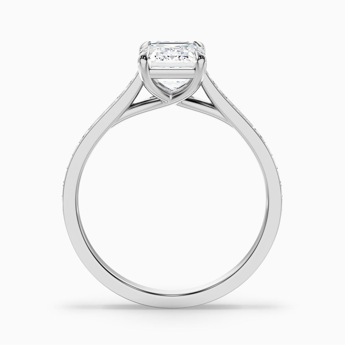 Faye 1 Carat Emerald Cut Side Stone Pave Lab Grown Engagement Ring in 10k White Gold  DestGlow