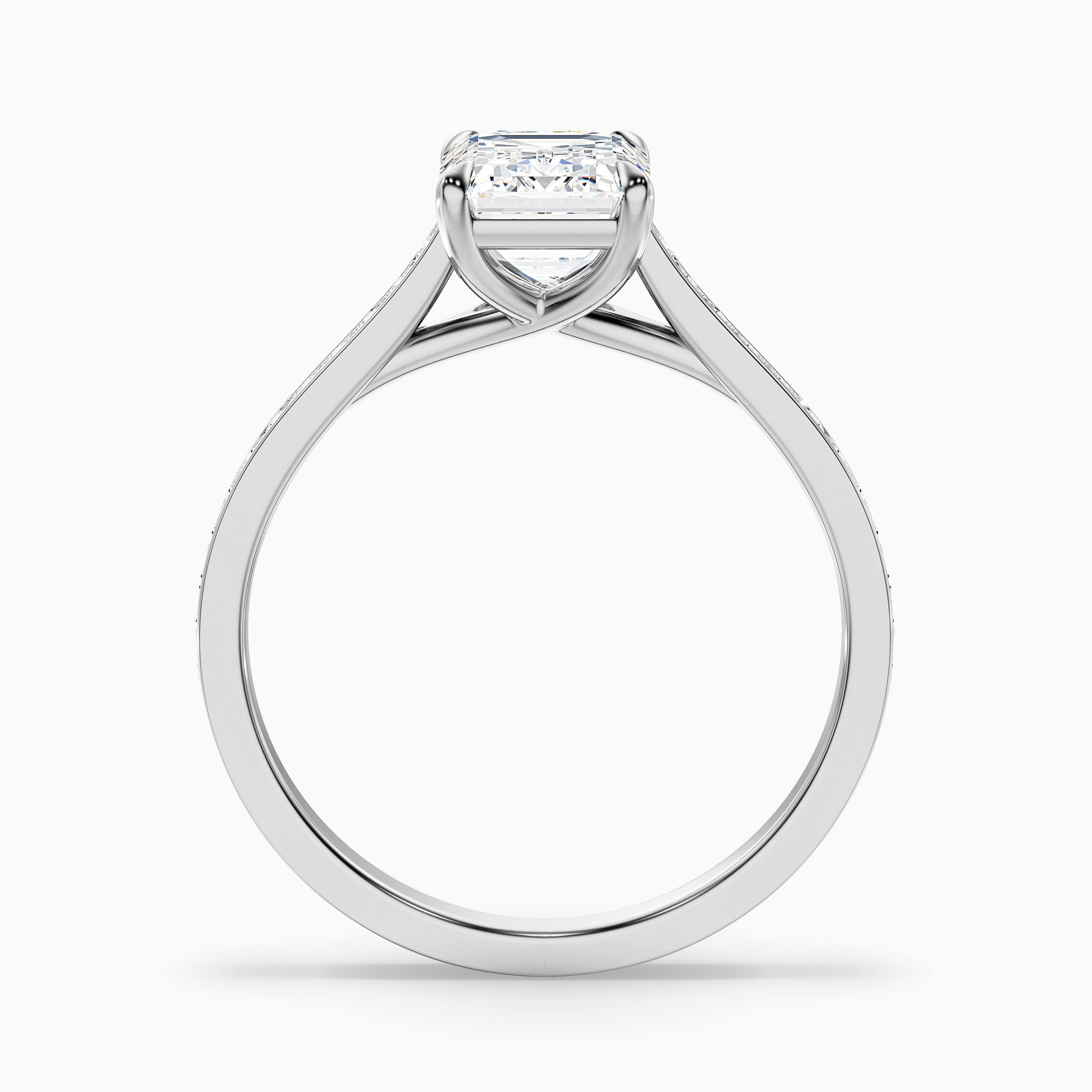 Enni 2 Carat Emerald Cut Side Stone Pave Moissanite Diamond Ring in 18k Rose Gold
