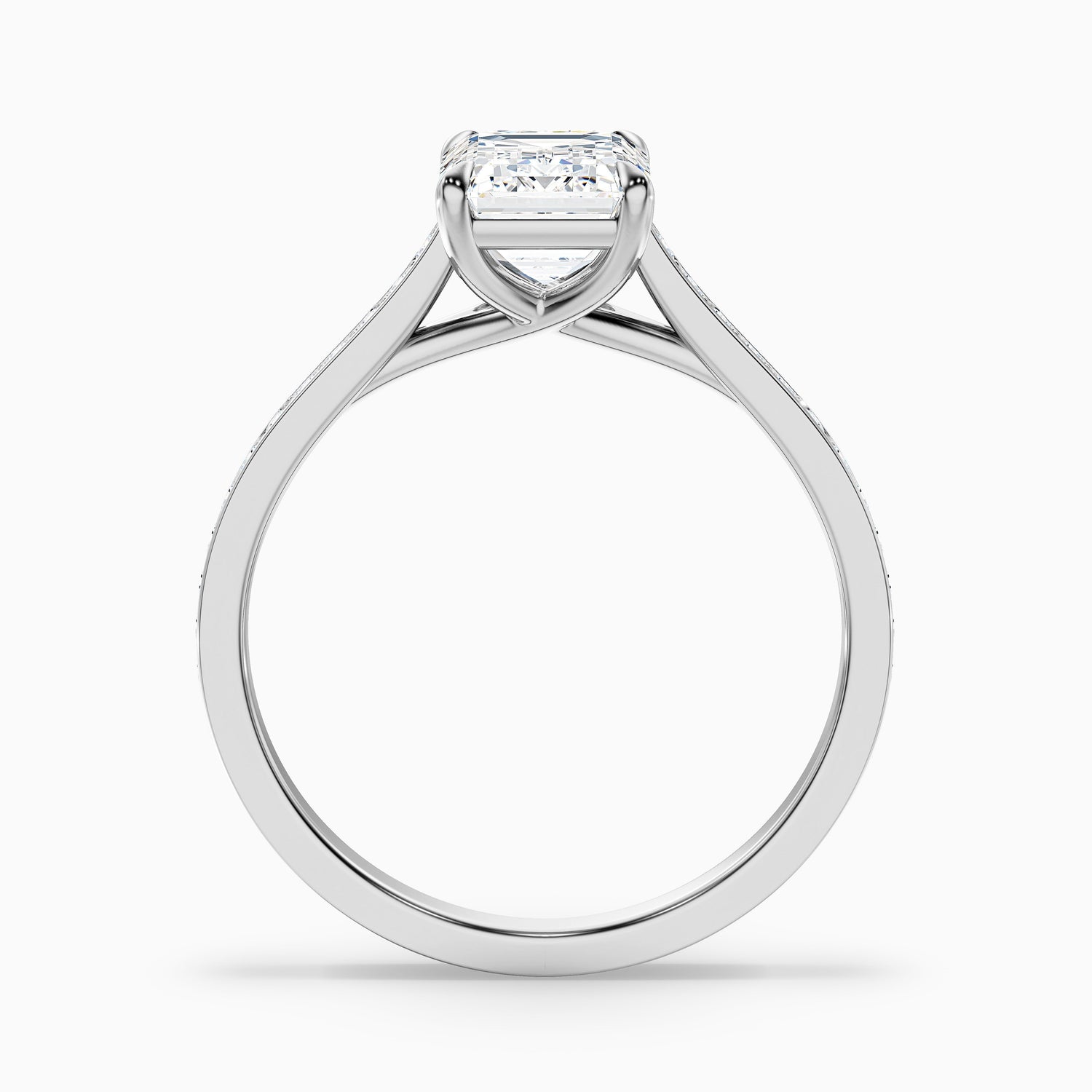 Faye 2 Carat Emerald Cut Side Stone Pave Lab Grown Engagement Ring in 925 Sterling Silver