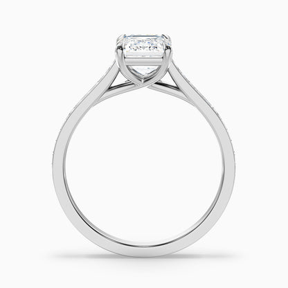 Zeta 6 Carat Emerald Cut Solitaire Pave Moissanite Engagement Ring in 14k White Gold