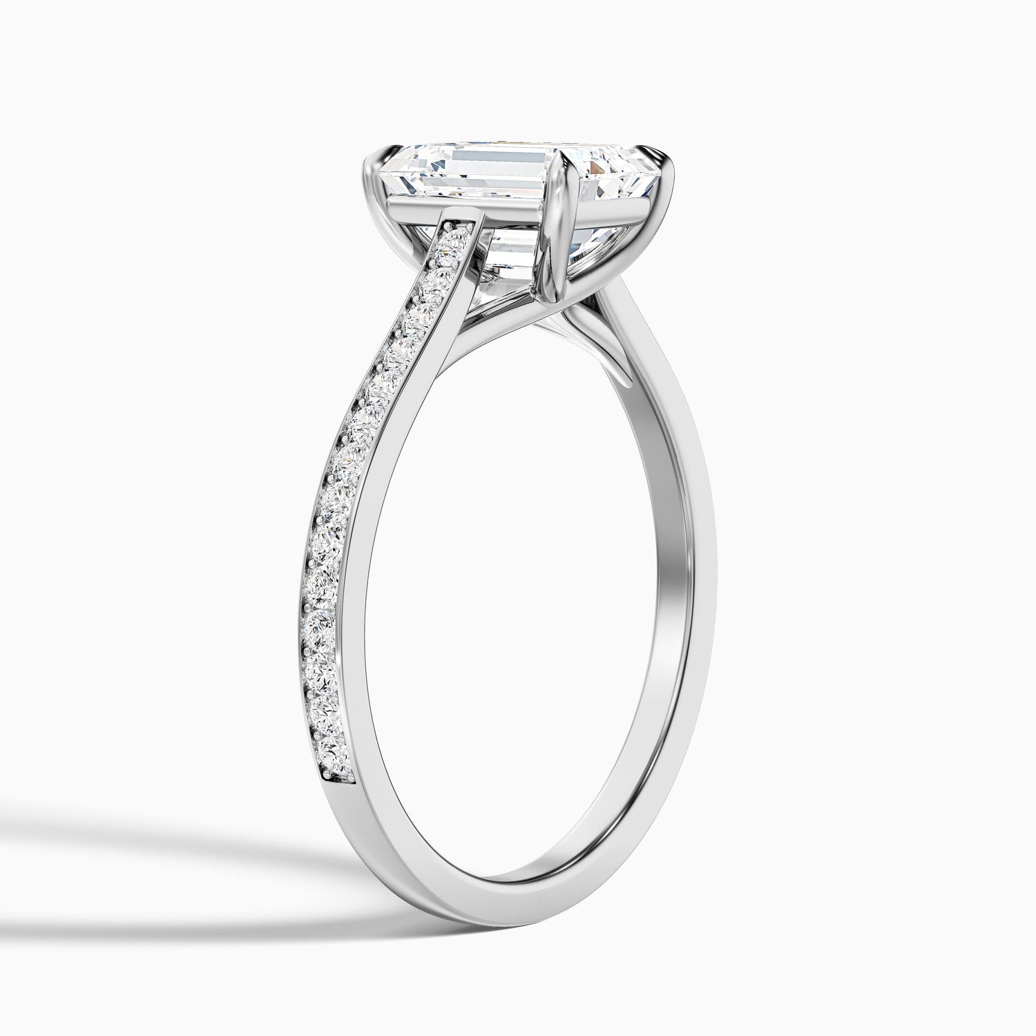 Zeta 6 Carat Emerald Cut Solitaire Pave Moissanite Engagement Ring in Platinum