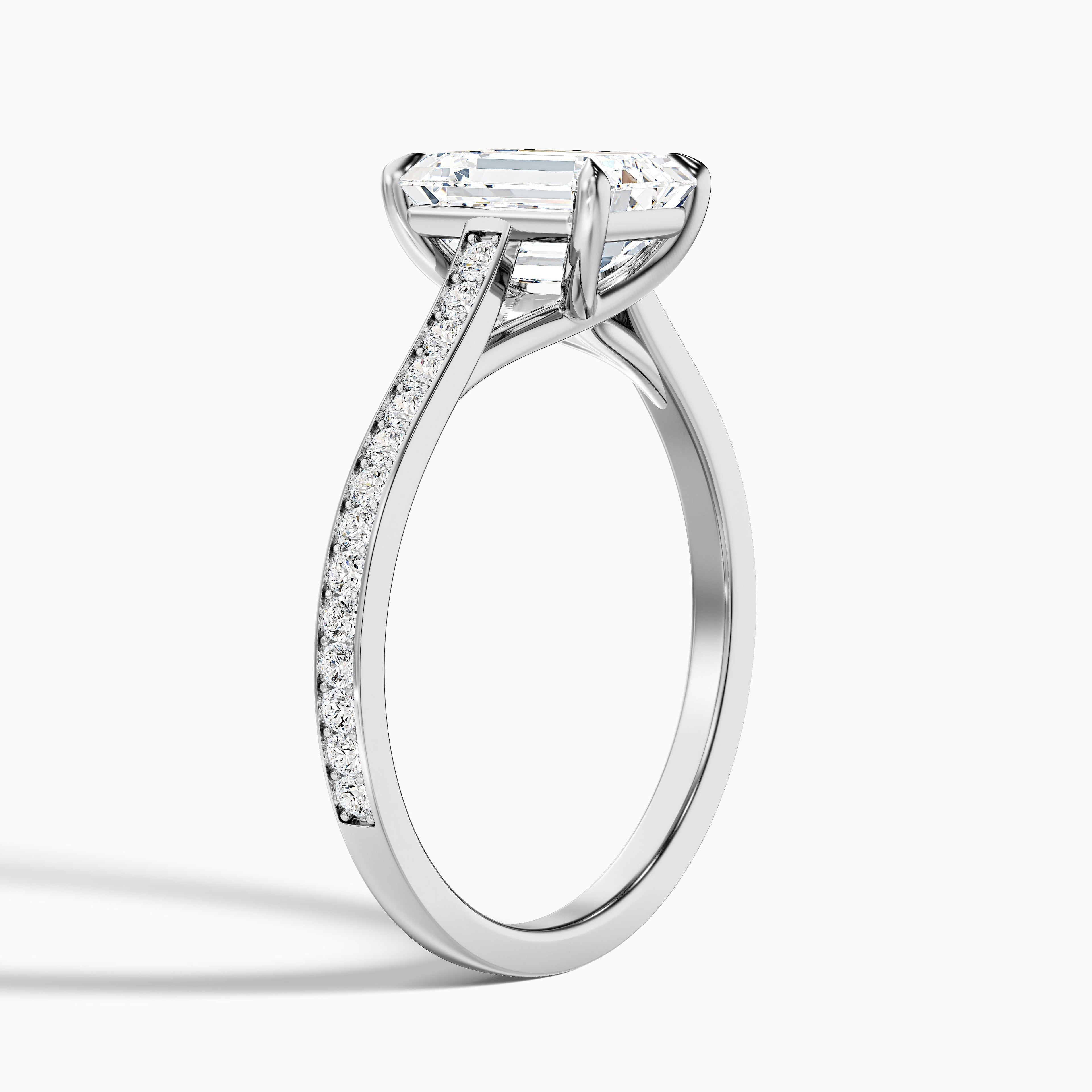 Zeta 6 Carat Emerald Cut Solitaire Pave Moissanite Engagement Ring in Platinum