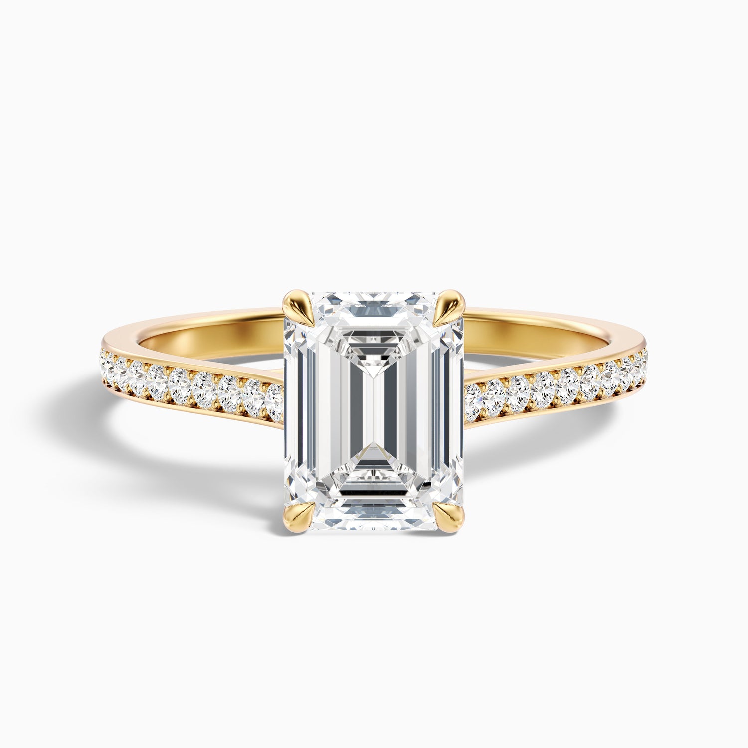 Enni 4.5 Carat Emerald Cut Side Stone Pave Moissanite Diamond Ring in 18k Rose Gold