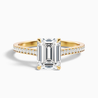 Enni 4.5 Carat Emerald Cut Side Stone Pave Moissanite Diamond Ring in 18k Rose Gold