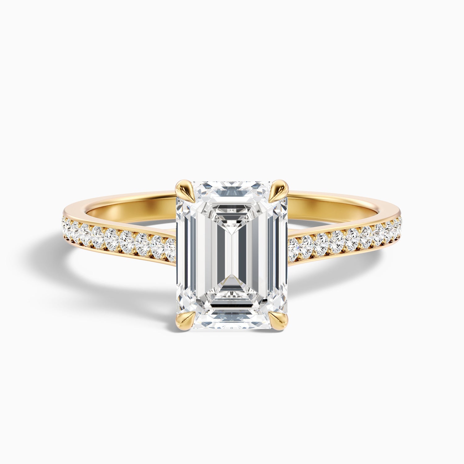 Enni 5.5 Carat Emerald Cut Side Stone Pave Moissanite Diamond Ring in 14k Yellow Gold  DestGlow