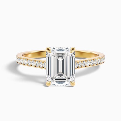 Enni 5.5 Carat Emerald Cut Side Stone Pave Moissanite Diamond Ring in 14k Yellow Gold  DestGlow